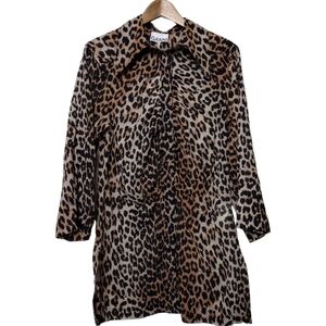 GANNI Gathered Leopard-Print Organic Cotton Shirt